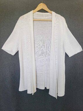 Eileen Fisher White Knit Linen Short Sleeve Open Top Cardigan XL Lagenlook